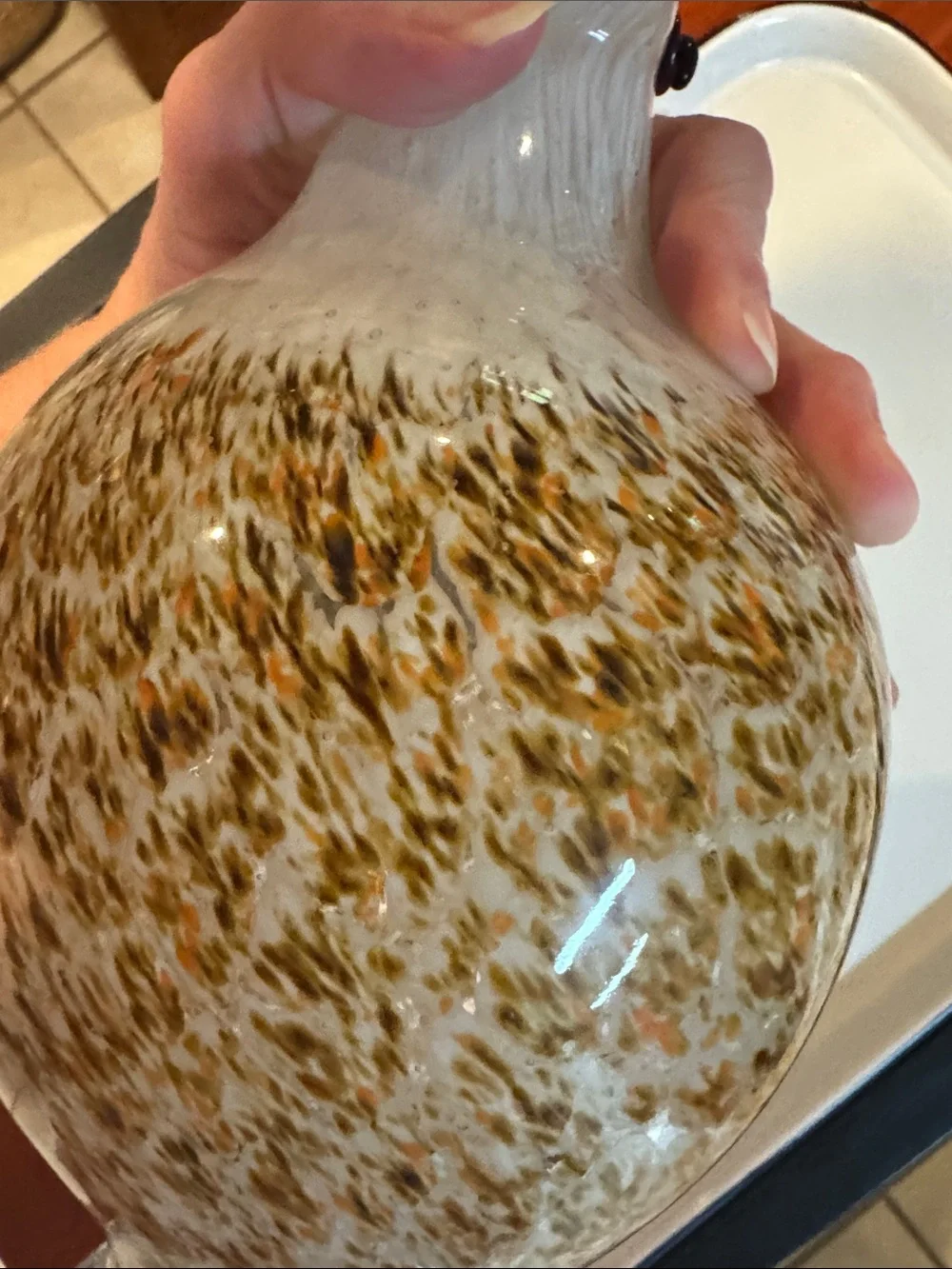 Bird Glass Vintage Speckled Pigeon Hawk White Brown Orange